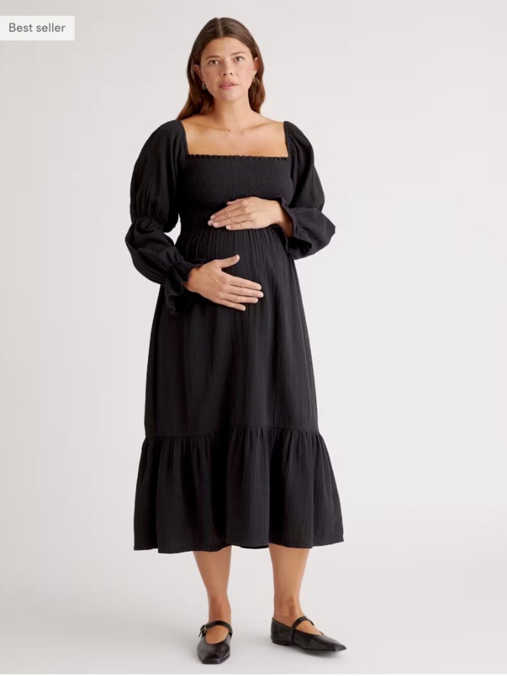 Quince Maternity Smocked Midi Dress - Size L